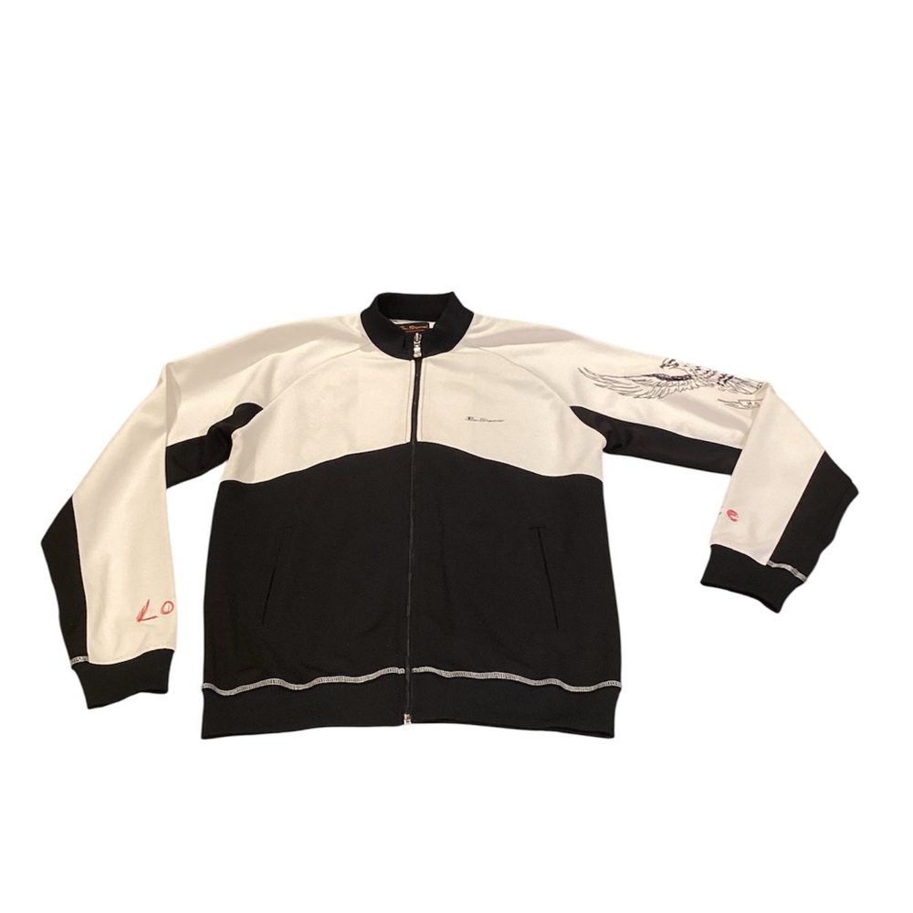 Ben Sherman Mens Jacket Embroidered Love Hate World Tour Black White Large